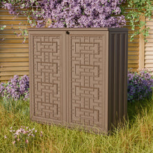 Load image into Gallery viewer, Mrosaa Indoor Outdoor Storage Cabinet Waterproof with 1 Shelf, Plastic Outdoor Storage Cabinets for Patio/Garden/Backyard, Size 34.3''L*15''W*36.2''H(Brown)