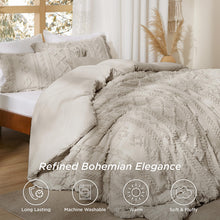 Load image into Gallery viewer, Bedsure Tufted Boho Comforter Set Queen Size - Linen Boho Bedding Comforter Set, 3 Pieces Farmhouse Shabby Chic Embroidery Bed Set, Gifts for Woman, Soft Jacquard Comforter for All Seasons