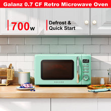 Load image into Gallery viewer, Galanz GLCMKZ07GNR07 Retro Countertop Microwave Oven with Auto Cook & Reheat, Defrost, Quick Start Functions, Easy Clean with Glass Turntable, Pull Handle.7 cu ft, Green