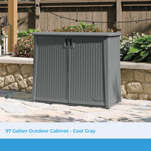 Load image into Gallery viewer, Suncast Lockable Outdoor Cabinet Storage for Patio, Garden and Backyard, 97 Gal, Cool Gray