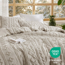 Load image into Gallery viewer, Bedsure Tufted Boho Comforter Set Queen Size - Linen Boho Bedding Comforter Set, 3 Pieces Farmhouse Shabby Chic Embroidery Bed Set, Gifts for Woman, Soft Jacquard Comforter for All Seasons