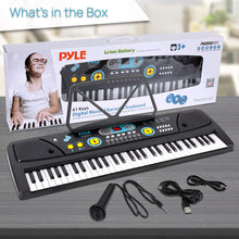 Load image into Gallery viewer, PYLE Digital Piano Kids Keyboard - Portable 61 Key Piano Keyboard, Learning Keyboard for Beginners w/ Drum Pad, Recording, Microphone, Music Sheet Stand, Built-in Speaker- 3 4 5 6 Year Old Girls, Boys