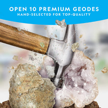 Load image into Gallery viewer, NATIONAL GEOGRAPHIC Break Open 10 Premium Geodes – Includes Goggles and 2 Display Stands - Great STEM Science Kit, Geology Gift for Kids, Break Your Own Geodes with Crystals, Toys for Boys and Girls