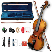 Load image into Gallery viewer, Violin 4/4 Full Size Set, Fiddle Solid Wood for Professional Intermediate Beginners Adults Teens Student Acoustic Violins Kit with Ebony Fittings, Hard Case, 2Pcs Violin Bow by Vangoa