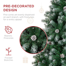 Load image into Gallery viewer, Best Choice Products 7.5ft Pre-Decorated Holiday Christmas Tree for Home, Office, Party Decoration w/ 1,346 PVC Branch Tips, Partially Flocked Design, Pine Cones, Metal Hinges & Base
