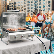 Load image into Gallery viewer, Onlyfire Flat Top Gas Griddle with Foldable Legs, 3-Burner Stainless Steel Propane Gas Grill Griddle, 24” Portable Tabletop Griddle for Outdoor Cooking Camping Tailgating RV, 24,000 BTU, GS309