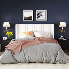 Load image into Gallery viewer, Allewie Full Size Velvet Bed Frame/Vertical Channel Tufted Wingback Headboard/Upholstered Platform Bed/Strong Wooden Slats/No Box Spring Needed/Easy Assembly/White
