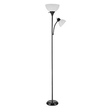 Load image into Gallery viewer, Globe Electric 67135 72" Torchiere Floor Lamp + Adjustable Reading Light, Matte Black, Frosted Plastic Shade, 3-Step Rotary Switch on Socket, Living Room Décor, Reading Light, Home Essentials