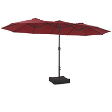 Load image into Gallery viewer, PHI VILLA 15ft Patio Umbrella Double-Sided Outdoor Market Extra Large Umbrella with Crank, Umbrella Base Included (Dark Red)