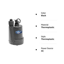 Load image into Gallery viewer, Superior Pump 91250 1/4 HP Thermoplastic Submersible Utility Pump with 10-Foot Cord