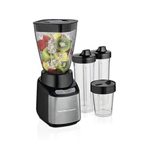 Load image into Gallery viewer, Hamilton Beach Stay or Go Blender with 32oz Jar, 8oz Grinder for Nuts & Spices, and 2 Portable Cups with Drinking Lids for Shakes and Smoothies, BPA Free, Black and Silver (52400)
