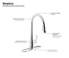Load image into Gallery viewer, KOHLER 596-VS Simplice Pull Down Kitchen Faucet, High Arch, Vibrant Stainless