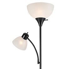 Load image into Gallery viewer, Globe Electric 67135 72" Torchiere Floor Lamp + Adjustable Reading Light, Matte Black, Frosted Plastic Shade, 3-Step Rotary Switch on Socket, Living Room Décor, Reading Light, Home Essentials