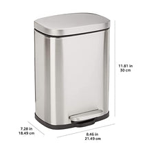 Load image into Gallery viewer, Amazon Basics Smudge Resistant Small Rectangular Trash Can With Soft-Close Foot Pedal, Brushed Stainless Steel, 5 Liter/1.32 Gallon, Satin Nickel Finish