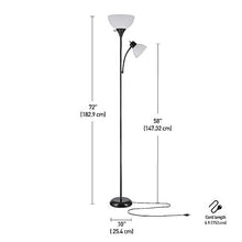 Load image into Gallery viewer, Globe Electric 67135 72" Torchiere Floor Lamp + Adjustable Reading Light, Matte Black, Frosted Plastic Shade, 3-Step Rotary Switch on Socket, Living Room Décor, Reading Light, Home Essentials