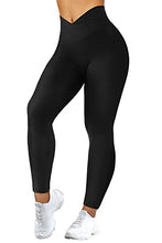Load image into Gallery viewer, MOOSLOVER Women V Cross Waist Butt Lifting Leggings with Pockets High Waisted Yoga Pants(Medium,#1 Black)