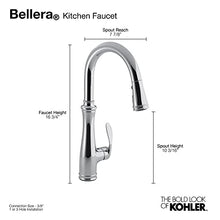 Load image into Gallery viewer, KOHLER Bellera Pull Down Kitchen Faucet, Kitchen Sink Faucet with Pull Down Sprayer, 3-Spray Faucet, Vibrant Stainless, K-560-VS