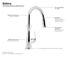 Load image into Gallery viewer, KOHLER Bellera Pull Down Kitchen Faucet, Kitchen Sink Faucet with Pull Down Sprayer, 3-Spray Faucet, Vibrant Stainless, K-560-VS