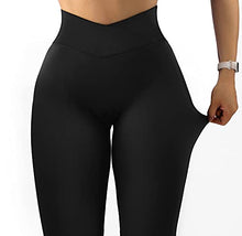 Load image into Gallery viewer, MOOSLOVER Women V Cross Waist Butt Lifting Leggings with Pockets High Waisted Yoga Pants(Medium,#1 Black)
