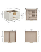 Load image into Gallery viewer, SONGMICS Jewelry Box with Glass Lid, 3-Layer Jewelry Organizer, 2 Drawers, for Big and Small Jewelry, Jewelry Storage, Modern Style, 8 x 9.1 x 5.3 Inches, Cloud White and Gold Color UJBC239WT