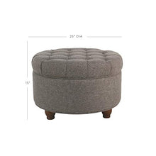 Load image into Gallery viewer, Homepop Home Decor | Large Button Tufted Woven Round Storage Ottoman | Ottoman with Storage for Living Room & Bedroom (Dark Gray)