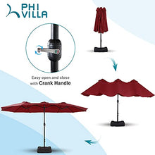 Load image into Gallery viewer, PHI VILLA 15ft Patio Umbrella Double-Sided Outdoor Market Extra Large Umbrella with Crank, Umbrella Base Included (Dark Red)