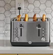 Load image into Gallery viewer, GE Stainless Steel Toaster | 4 Slice | Extra Wide Slots for Toasting Bagels, Breads, Waffles & More | 7 Shade Options for the Entire Household to Enjoy | Countertop Kitchen Essentials | 1500 Watts