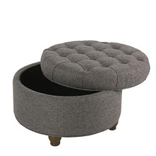 Load image into Gallery viewer, Homepop Home Decor | Large Button Tufted Woven Round Storage Ottoman | Ottoman with Storage for Living Room & Bedroom (Dark Gray)