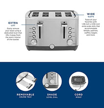 Load image into Gallery viewer, GE Stainless Steel Toaster | 4 Slice | Extra Wide Slots for Toasting Bagels, Breads, Waffles & More | 7 Shade Options for the Entire Household to Enjoy | Countertop Kitchen Essentials | 1500 Watts