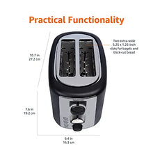 Load image into Gallery viewer, Amazon Basics 2 Slice, Extra-Wide Slot Toaster with 6 Shade Settings, Black & Silver