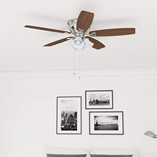 Load image into Gallery viewer, Honeywell 50182 Quick-2-Hang Hugger Ceiling Fan, 52” Dimmable LED White Swirled Marble Fixtures, Easy Installation Cimmeron/Walnut Blades, Brushed Nickel