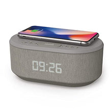Load image into Gallery viewer, Bedside Radio Alarm Clock with USB Charger, Bluetooth Speaker, QI Wireless Charging, Dual Alarm Dimmable LED Display (Grey)