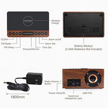 Load image into Gallery viewer, ANJANK Wooden Digital Alarm Clock FM Radio,10W Fast Wireless Charger Station for iPhone/Samsung Galaxy,5 Level Dimmer,USB Charging Port,2 Wake up Sounds,Bedrooms Sleep Timer,Wood LED Clock for Bedside