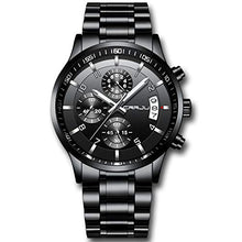 Load image into Gallery viewer, CRRJU Men's Watch Fashion Business Chronograph Quartz Wristwatches,Luxury Stainsteel Steel Band Waterproof Watch for Men Black dial