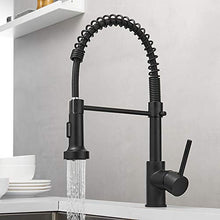 Load image into Gallery viewer, OWOFAN Kitchen Faucets Commercial Solid Brass Single Handle Single Lever Pull Down Sprayer Spring Kitchen Sink Faucet Matte Black Grifos De Cocina 9009R