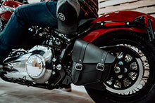 Load image into Gallery viewer, Dowco Willie & Max 59776-00 Triangulated Synthetic Leather Motorcycle Swingarm Bag: 9 Liter Capacity, Black w/Chrome Buckles