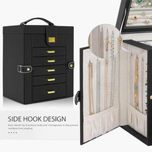 Load image into Gallery viewer, AKOZLIN Jewelry Box Organizer Functional Leather Jewelry Storage Case for Women Girls Ring Necklace Earring Bracelet Holder Organizer with Mirror Black
