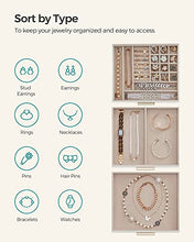 Load image into Gallery viewer, SONGMICS Jewelry Box with Glass Lid, 3-Layer Jewelry Organizer, 2 Drawers, for Big and Small Jewelry, Jewelry Storage, Modern Style, 8 x 9.1 x 5.3 Inches, Cloud White and Gold Color UJBC239WT