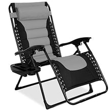 Load image into Gallery viewer, Best Choice Products Oversized Padded Zero Gravity Chair, Folding Outdoor Patio Recliner, XL Anti Gravity Lounger for Backyard w/Headrest, Cup Holder, Side Tray, Outdoor Polyester Mesh - Gray