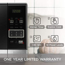 Load image into Gallery viewer, BLACK+DECKER EM031MB11 Digital Microwave Oven with Turntable Push-Button Door, Child Safety Lock, 1000W, 1.1cu.ft, Black & Stainless Steel, 1.1 Cu.ft