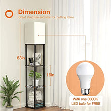 Load image into Gallery viewer, addlon LED Modern Shelf Floor Lamp with White Lamp Shade and LED Bulb - Display Floor Lamps with Shelves for Living Room, Bedroom and Office - Black