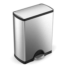 Load image into Gallery viewer, simplehuman Rectangular Dual Compartment Recycling Kitchen Step Trash Can, 46 Liter, Brushed Stainless Steel