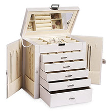 Load image into Gallery viewer, Frebeauty Large Jewelry Box,6-Tier PU Leather Jewelry Organizer with Lock,Multi-functional Storage Case with Mirror,Accessories Holder with 5 Drawers for Necklace Bracelets Watches(Pearl White)