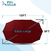 Load image into Gallery viewer, PHI VILLA 15ft Patio Umbrella Double-Sided Outdoor Market Extra Large Umbrella with Crank, Umbrella Base Included (Dark Red)