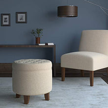Load image into Gallery viewer, HomePop by Kinfine Fabric Upholstered Round Storage Ottoman - Velvet Button Tufted Ottoman with Removable Lid, Twine