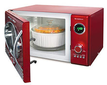 Load image into Gallery viewer, Nostalgia RMO4RR Retro Large 0.9 cu ft, 800-Watt Countertop Microwave Oven, 12 Pre-Programmed Cooking Settings, Digital Clock, Easy Clean Interior, Metallic Red