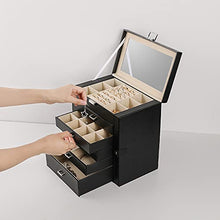 Load image into Gallery viewer, Frebeauty Large Jewelry Box,6-Tier PU Leather Jewelry Organizer with Lock,Multi-functional Storage Case with Mirror,Accessories Holder with 5 Drawers for Necklace Bracelets Watches(Black)