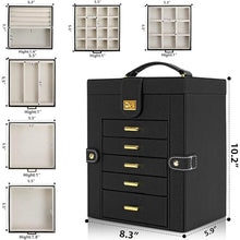 Load image into Gallery viewer, AKOZLIN Jewelry Box Organizer Functional Leather Jewelry Storage Case for Women Girls Ring Necklace Earring Bracelet Holder Organizer with Mirror Black