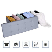 Load image into Gallery viewer, SONGMICS 43 Inches Folding Storage Ottoman Bench, Storage Chest, Footrest, Coffee Table, Padded Seat, Faux Leather, Holds up to 660 lb, Gray ULSF70GY