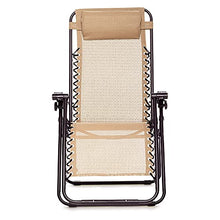 Load image into Gallery viewer, Amazon Basics Outdoor Textilene Adjustable Zero Gravity Folding Reclining Lounge Chair with Pillow, Beige